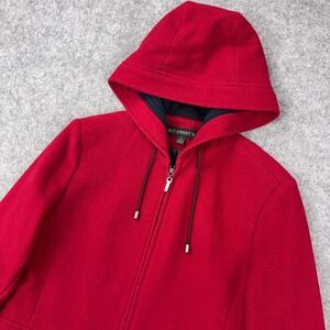 Fleet Street Wool Jacket Womens Small Red Hooded Zip Up Winter Warm Outdoor Coat